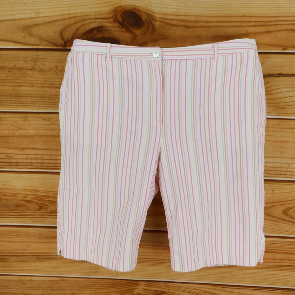 Classic Elements Bermuda Shorts Womens 16 Pink Multicolor Striped Cotton Pockets